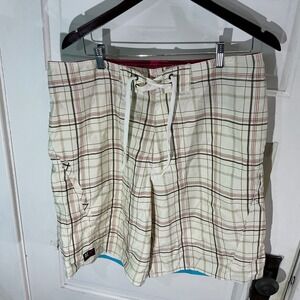 American Eagle Plaid Board Shorts‎ Swim Trunks Drawstring Closure Size 34